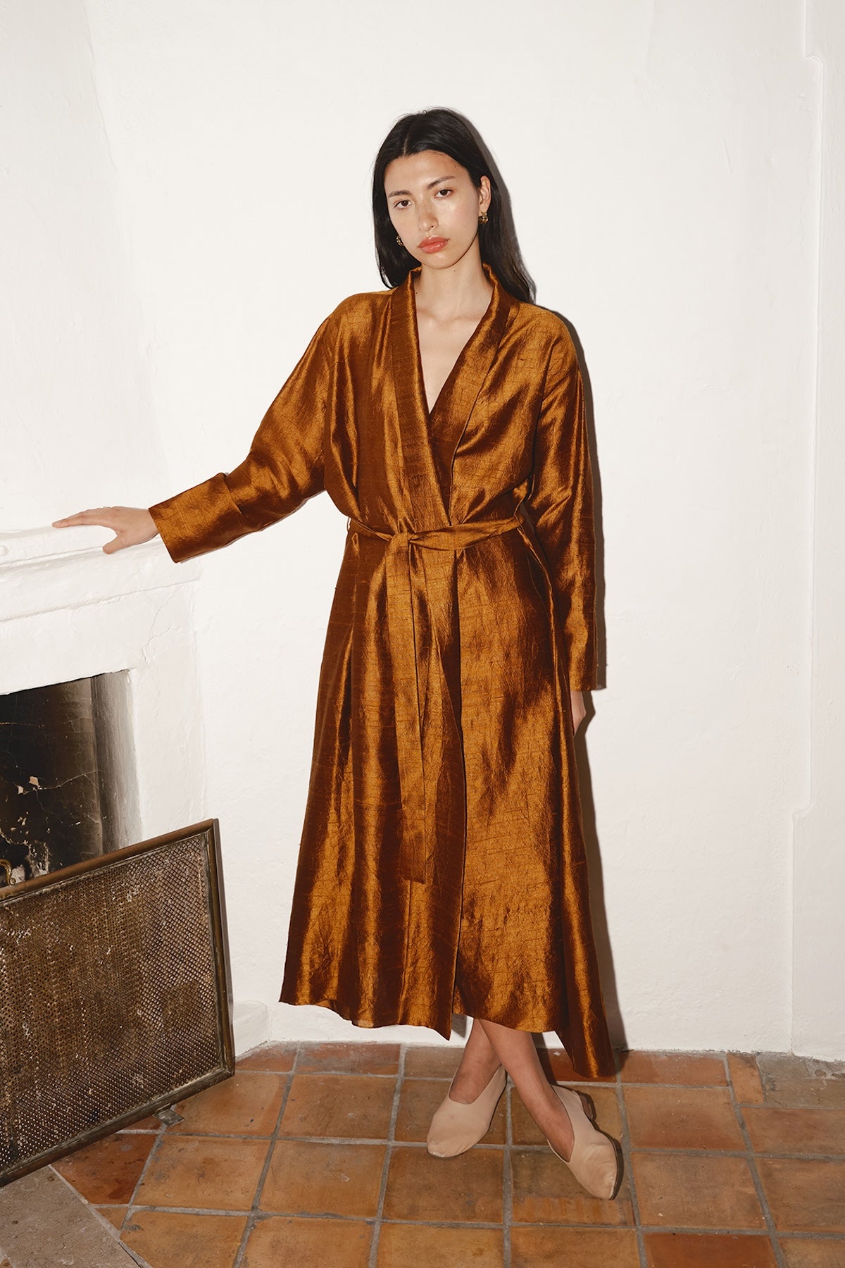 Caramel Dupion Kimono Dress