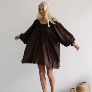 OPAL - CHOCOLATE Smock Dress