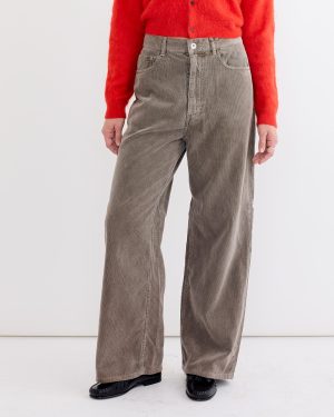 corduroy wide 5p pant in olive brown 1