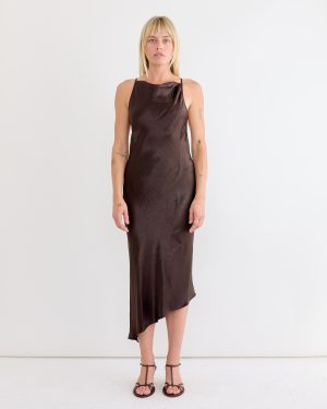 crossback bias dress in dark brown 1