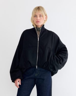 draped jersey jacket in black 1
