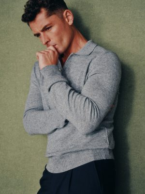 knit polo long sleeve grey melange 1