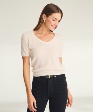 lightweight cashmere short sleeve v neck sweater 1