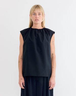 lotte nylon shirred neck top in black 1