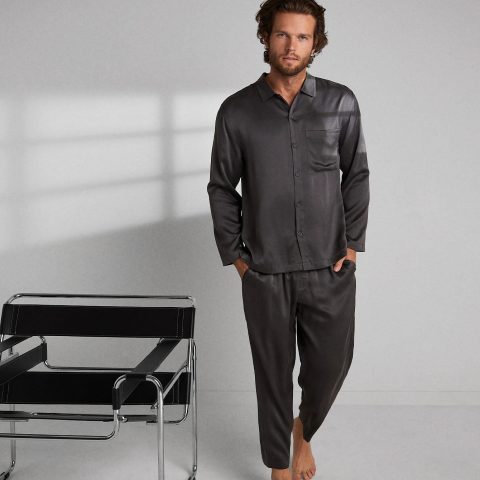 mens washable silk button up set 1