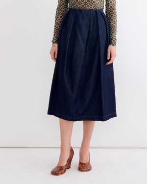 pleated denim skirt in indigo 1