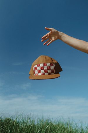 quilted camp hat by sundew sewing in red check grid 1