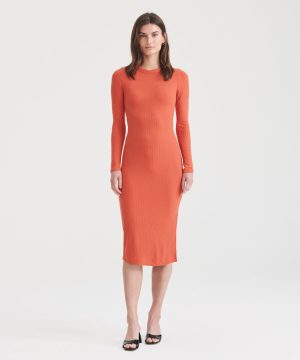 ribbed modal cashmere crewneck midi dress 1