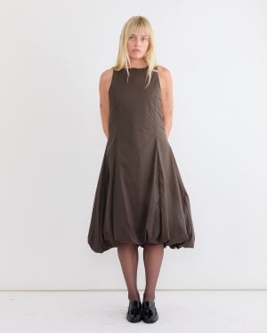 sheer padded volume dress in brown 1