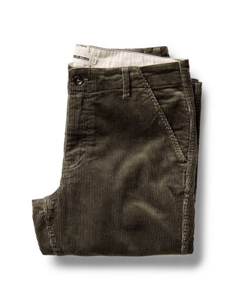 the carnegie pant in fatigue olive corduroy 1