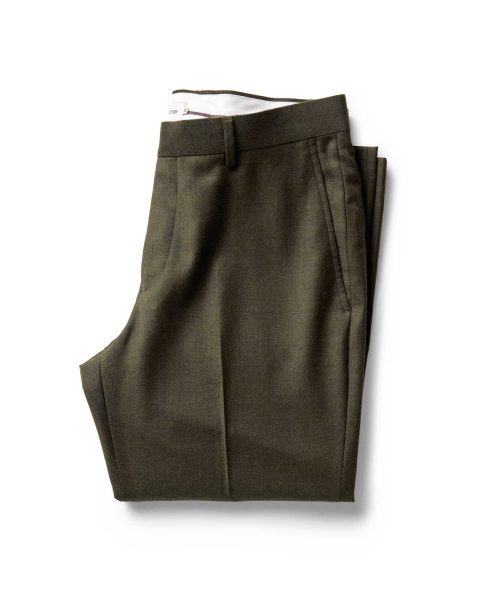 the stevens trouser in black olive wool flannel 1