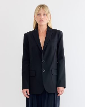 tropical wool cut out sleeve blazerin black 1