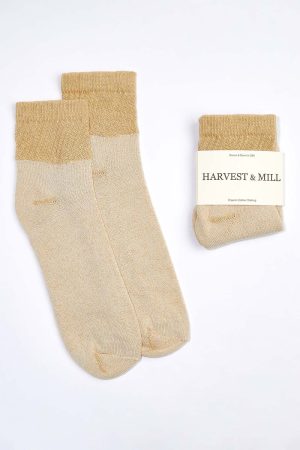 womens organic cotton socks tan green ankle 1