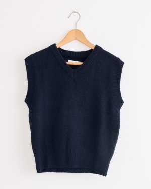 wool blend v neck vest in navy 1