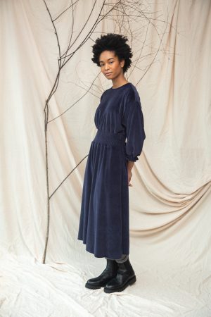 alena organic cotton velour dress in night sky navy 1