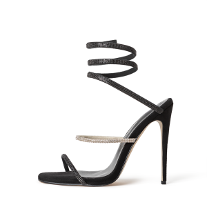 aphrodite black wrap open toe heels 1