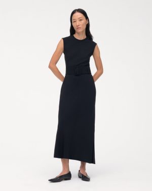 bias belted dress black 1