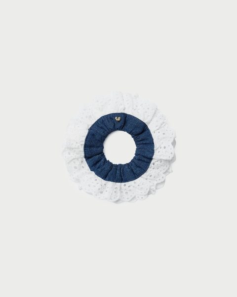 dolly denimcream embroidered scrunchie 1