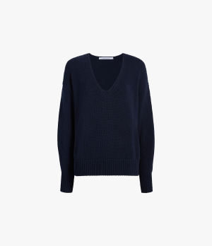 draped knit v neck sweater navy 1