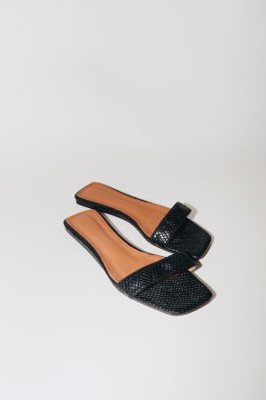 elle black vegan snake flat slide 1