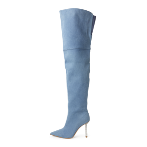 giselle denim crystal heel boots 1