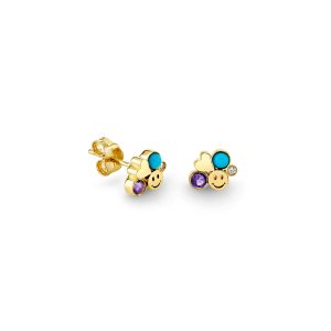gold amethyst turquoise iconography cluster stud 1