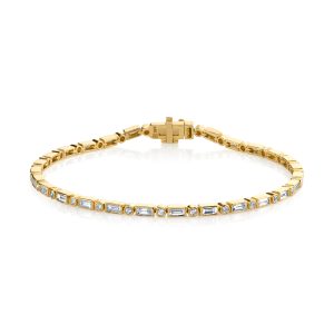 gold diamond baguette and round bezel eternity bracelet 1