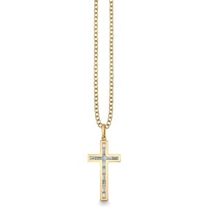 gold diamond channel set baguette cross charm 1