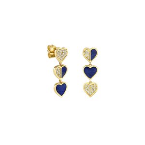 gold diamond lapis three hearts stone inlay linear earring 1
