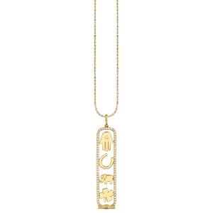 gold diamond luck and protection long cartouche charm 1