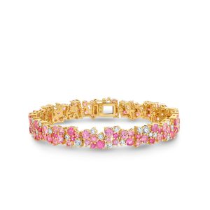 gold diamond pink sapphire wide cocktail tennis bracelet 1