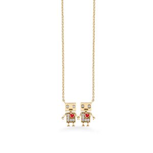 gold diamond robot friendship necklace 1