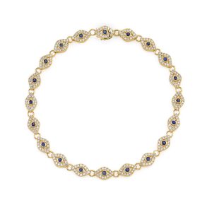 gold diamond small bezel eye link bracelet with blue sapphire 1