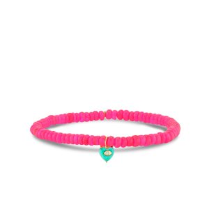 gold diamond small carved stone heart on hot pink ethiopian opal 1