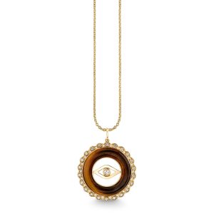 gold diamond tiger eye evil eye stone pendant 1