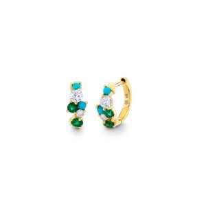 gold emerald turquoise cocktail huggie hoop 1