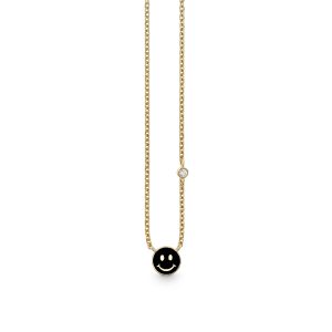 gold enamel mini happy face necklace 1