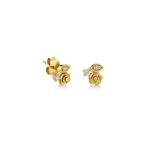 gold marquise eye diamond rose stud 1