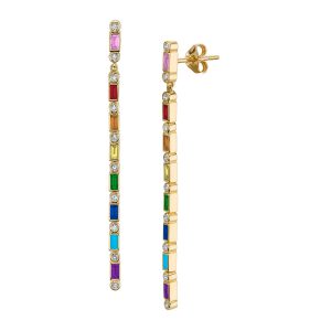gold rainbow baguette bezel drop earrings 1