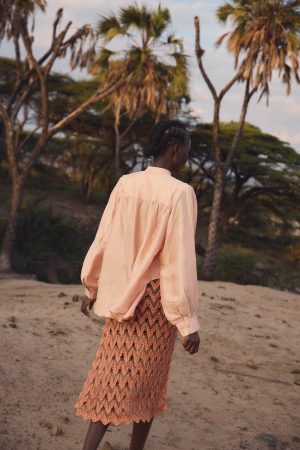 hand spun silk and cotton knitted skirt sunset 1