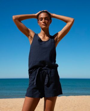 honor may cotton linen short in navy 1