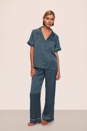 inez washable silk printed short sleeve pant pj set 1