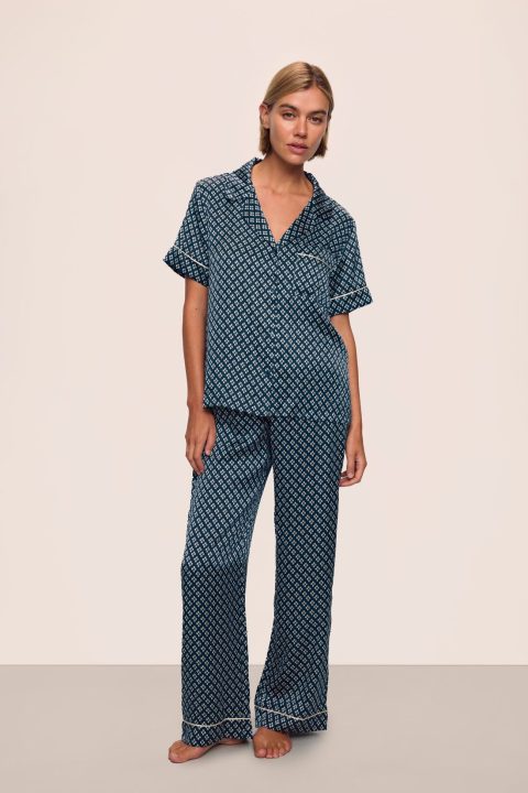 inez washable silk printed short sleeve pant pj set 1