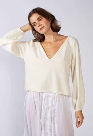 knitted peasant top in cream 1