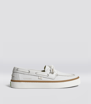 mare boat shoe pebbled leather white 1