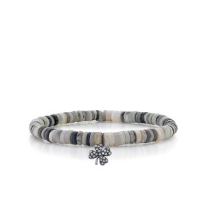 mens collection black rhodium diamond clover on australian opal heishi 1