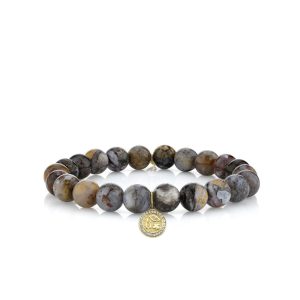 mens collection gold diamond tiny luck and protection coin on dark petrified wood 1