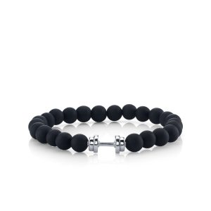 mens collection white gold dumbbell bead on black matte onyx 1