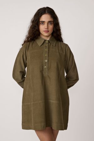 mini popover dress olive corduroy 1