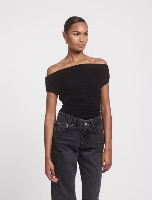 noho micromodal ruched top in black 1